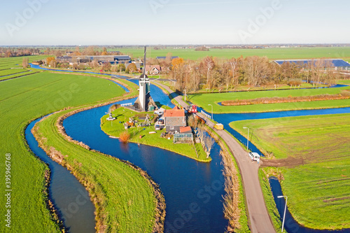 Aerial from the Bonrepas windmill in the countryside from the Netherlands