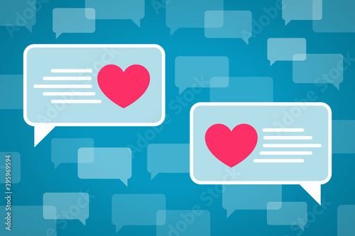 Message clouds with hearts inside them