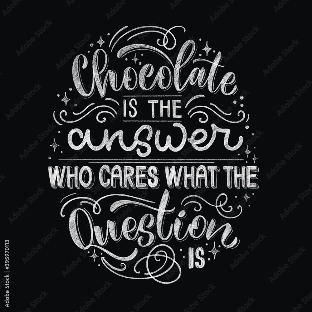 Chocolate hand lettering chalk quote. Christmas winter word composition. Design elements for t-shirts, bag, poster, card, sticker and menu
