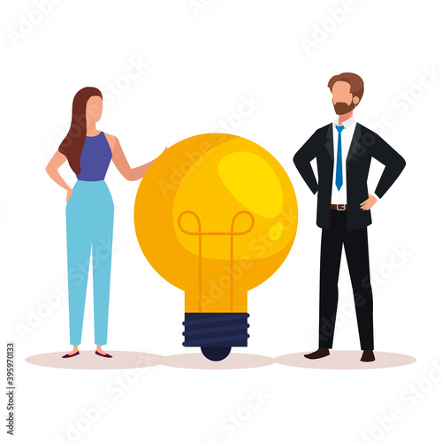 Creative people of woman and man with light bulb design, Idea and imagination theme Vector illustration