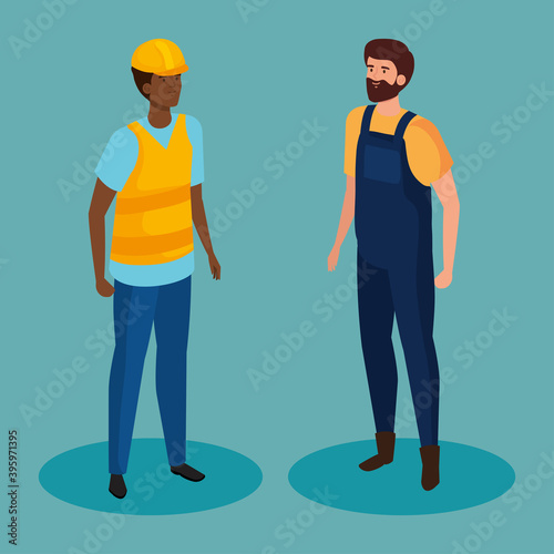 builder and gardener men isometric design, Workers occupation and jobs theme Vector illustration