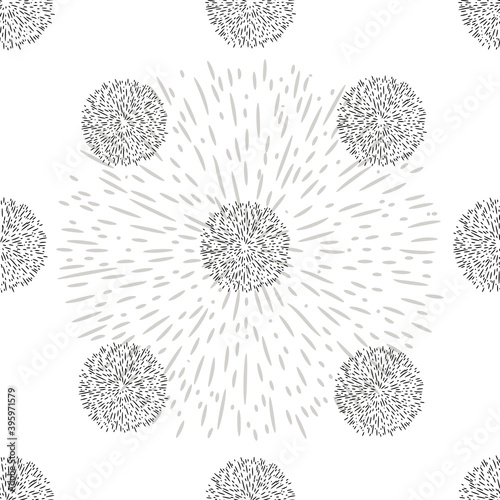 Seamless pattern from black fluffy circles on a white background. Creative illustration floral abstract circular pattern for prints, wrapping paper, fabrics.