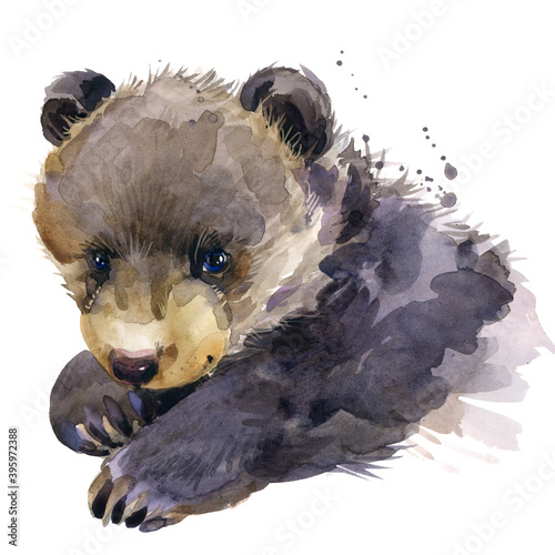 Canvas Print Cute bear watercolor illustration. baby animals series