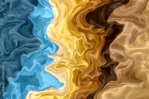Yellow blue abstract background. Stylish modern background. Watercolor ink in water. A powerful explosion of colors on a white background. Cool trending screensaver.