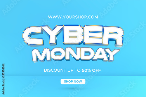 Cyber monday sale banner promotional ads. typography template on realistic studio mockup