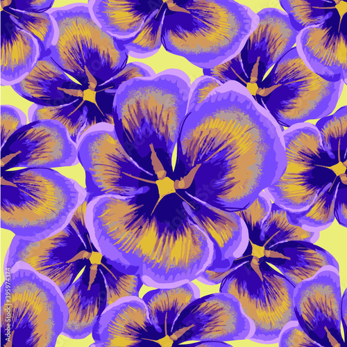 Decorative vector composition of viola flowers. Seamless background pattern #3