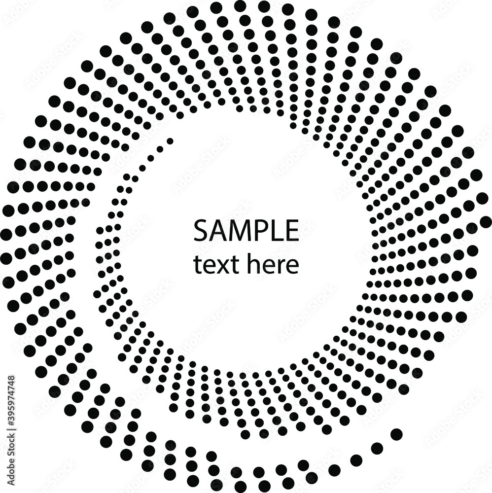 Black halftone dots in abstract rounded form. Vector illustration. Design element for logo, sign, symbol, web pages, prints, posters, template, monochrome pattern and abstract background Black halftone dots in abstract rounded form. Vector illustration. Design element for logo, sign, symbol, web pages, prints, posters, template, monochrome pattern and abstract background