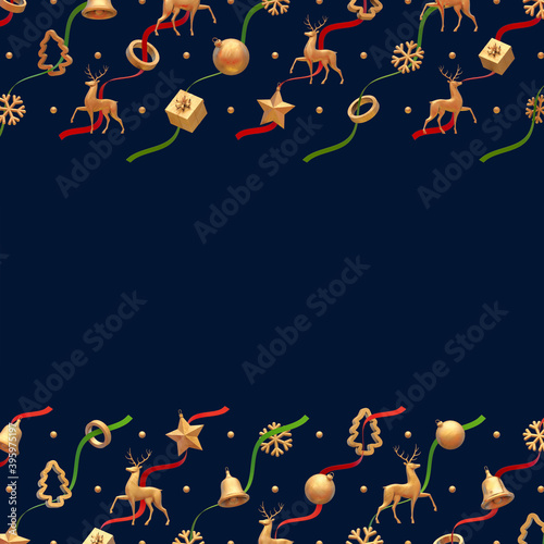 Christmas pattern with christmas balls, stars, snowflakes and deers - 3d rendering