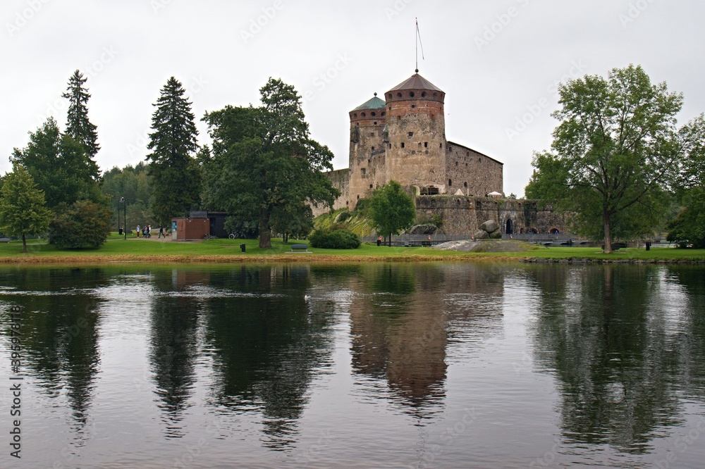 View of medieval Olavinlinna castle in Savonlinna city. Finland. Europe.