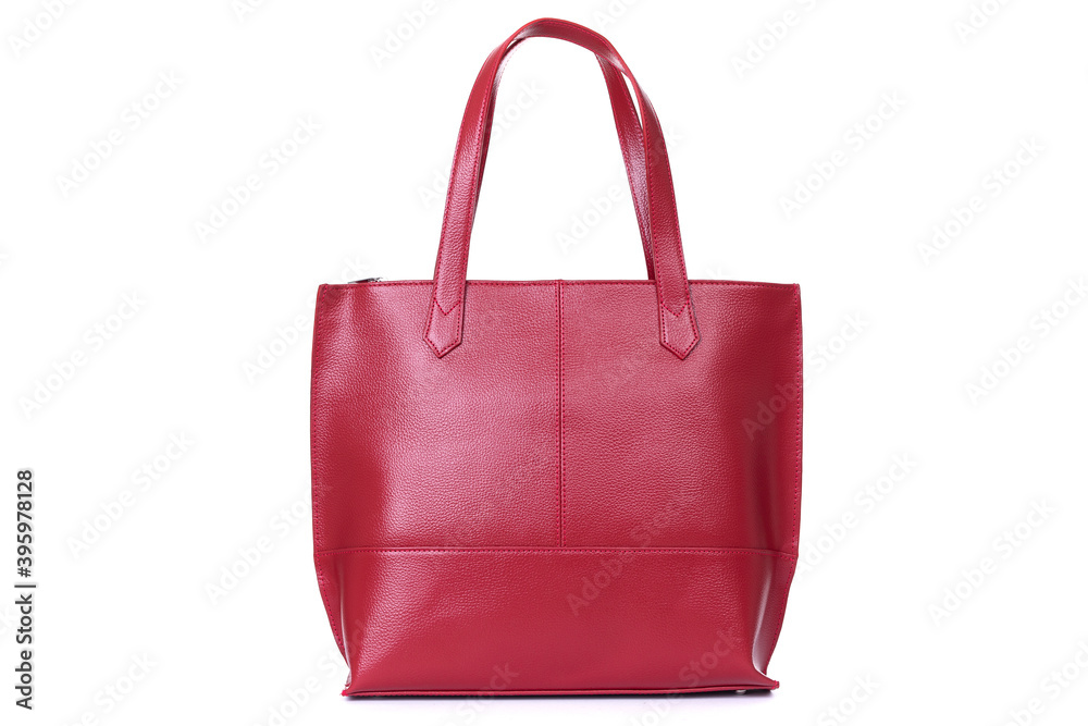 red stylish ladies leather bag on a white background red stylish ladies leather bag on a white background