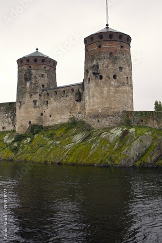 View of medieval Olavinlinna castle in Savonlinna city. Finland. Europe.