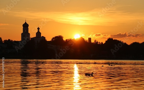 sunset over the Valday lake, Russia