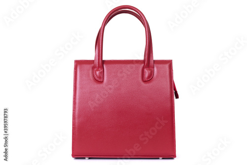 red stylish ladies leather bag on a white background