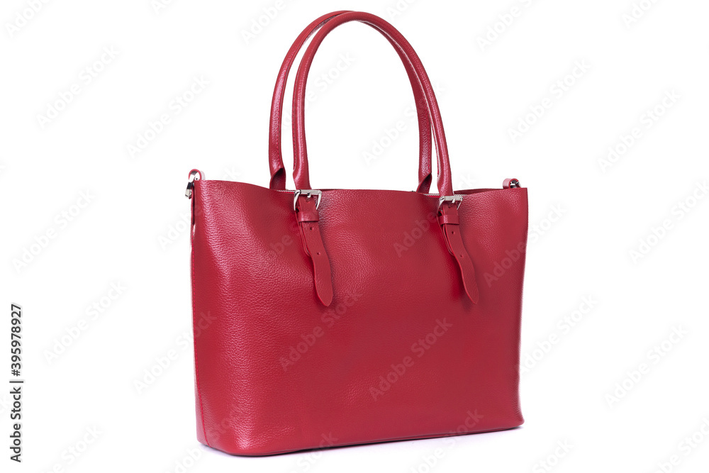 red stylish ladies leather bag on a white background red stylish ladies leather bag on a white background