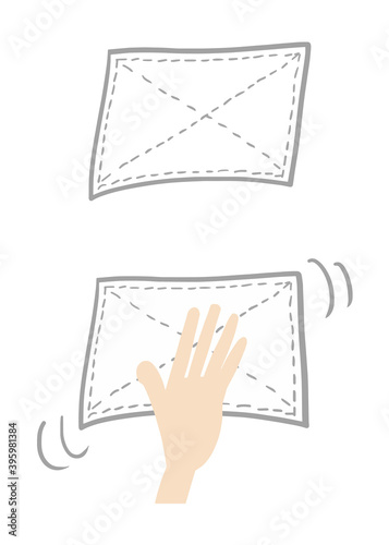 Single dust cloth and a moving hand with a dust cloth
