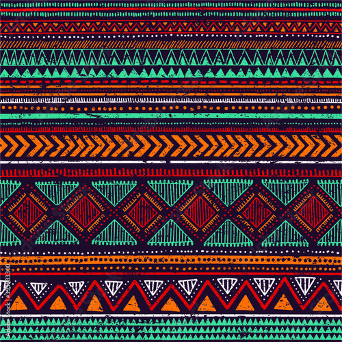 multicolor tribal vector seamless pattern. aztec fancy abstract geometric art print. ethnic background. doodle hand drawn. Wallpaper, cloth design, fabric, tissue, textile template. Aging effect