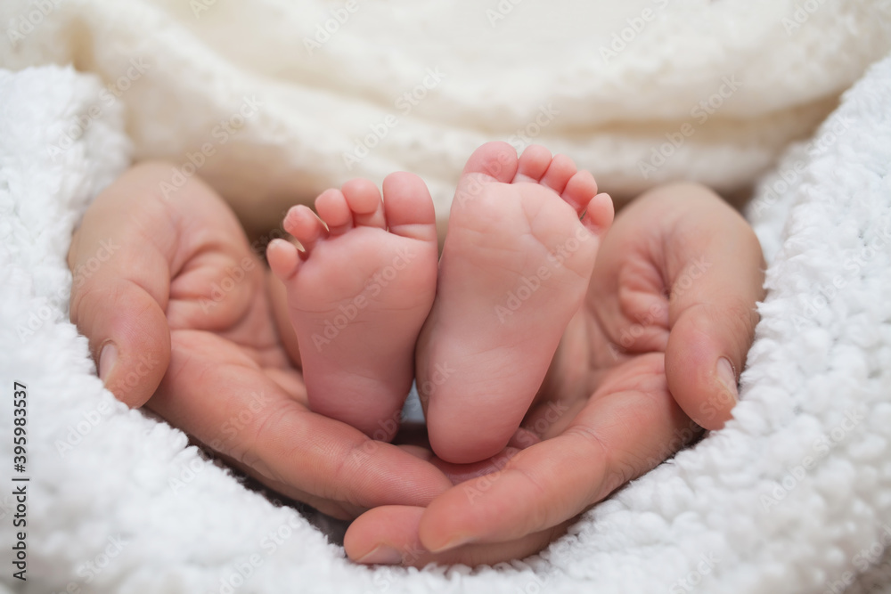 Feet of a newborn in the hands of dad. Feet of a newborn in the hands of dad.