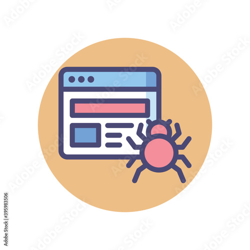 Internet bot, web crawler icon in flat design style. Website bug, security vulnerability icon.