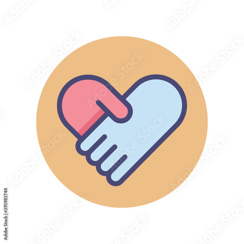 Handshake in the form of heart. Agreement, mutual business contract symbol. Teamwork, collaboration sign.