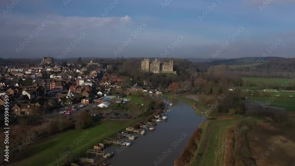 Aerial video of the River Arun with Arundel Castle in the background. Aerial video of the River Arun with Arundel Castle in the background.