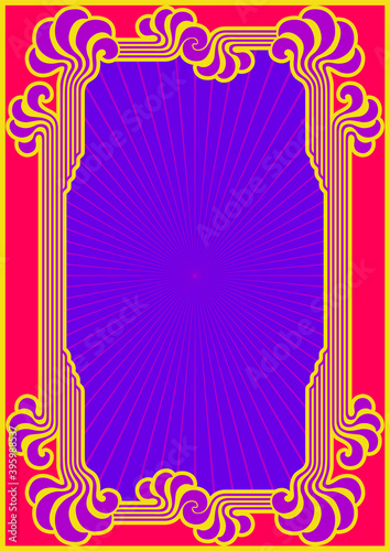 Art Nouveau Frame, Psychedelic Background Retro Border Vintage Colors 