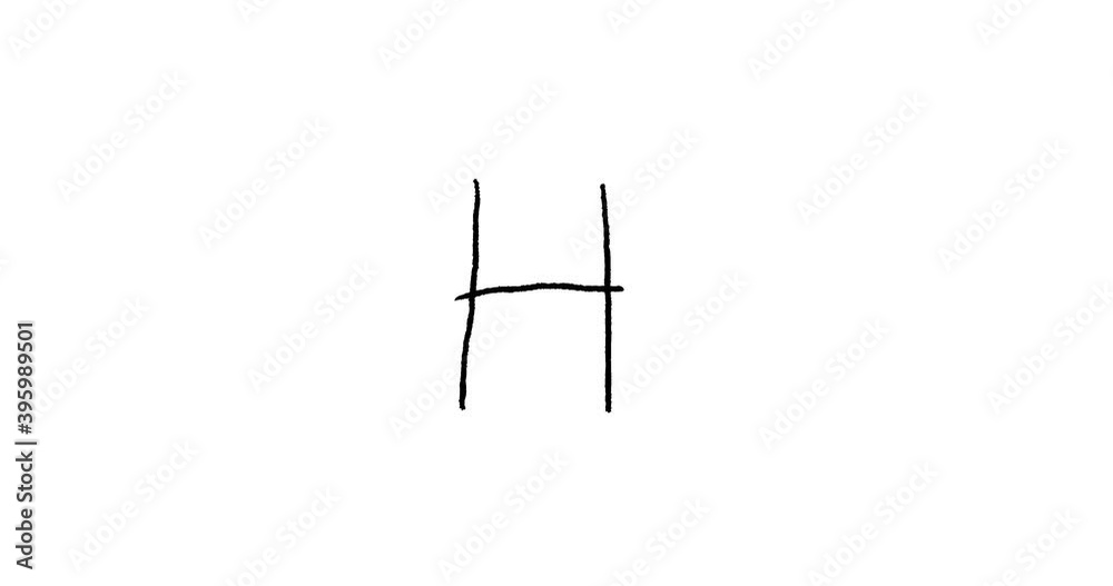 Child writes letter H of the English alphabet using a graphics tablet ...