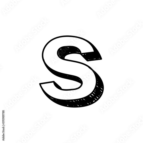 S letter hand-drawn symbol. Vector illustration of a small English letter s. Hand-drawn black and white Roman alphabet letter s typographic symbol. Can be used as a logo, icon