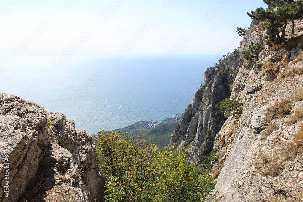 beautiful view from AI-Petri mountain on the Black sea in autumn in Crimea