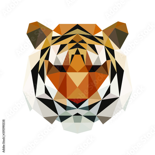 Tiger head low poly geometric polygonal triangle logo icon symbol design template
