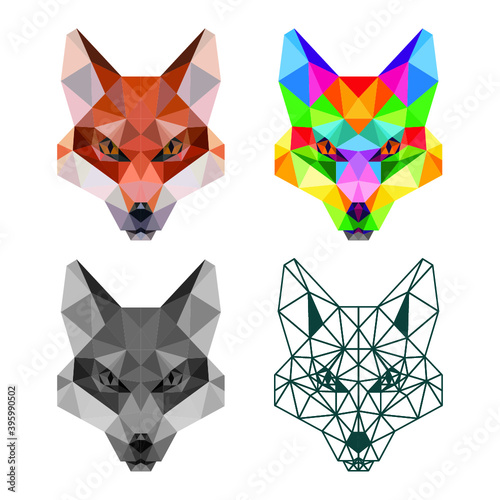 fox head low poly geometric polygonal triangle logo icon symbol design template