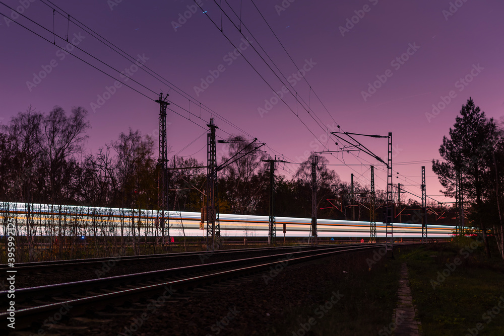Light trails from a train, railroad tracks at night, Light Trails, Train, abstract, colorful