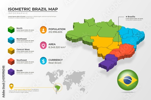 isometric brazil map infographic