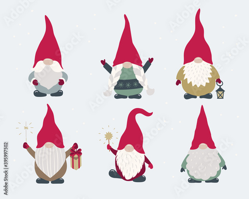 Scandi gnomes set isolated. Vector cartoon characters