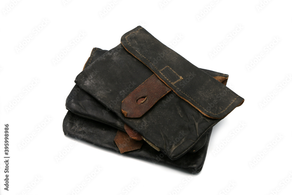 leather pouch for additional rifle ammunition on a white background leather pouch for additional rifle ammunition on a white background