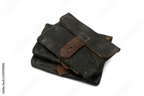 leather pouch for additional rifle ammunition on a white background