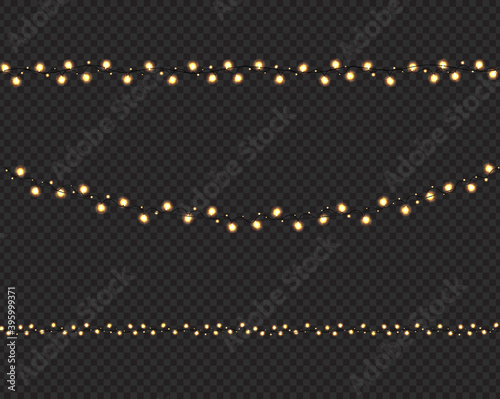 Garland With Light Bulbs Transparent Background With Gradient Mesh, Vector Illustration