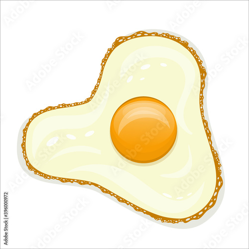 Fried eggs isolated on a white background. Round yolk and crust around the perimeter of the protein. Wholesome breakfast. Vector illustration..