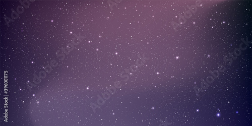 Beautiful galaxy background with nebula cosmos between gradient pink sky and purple sky in the space and bright shining stars in universal. Vector illustration.