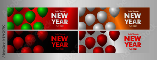 new year sale up to 70% event text label on black background vector design illustration.