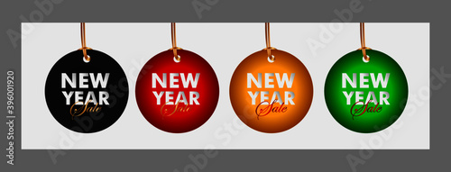 new year sale up to 70% event text label on black background vector design illustration.