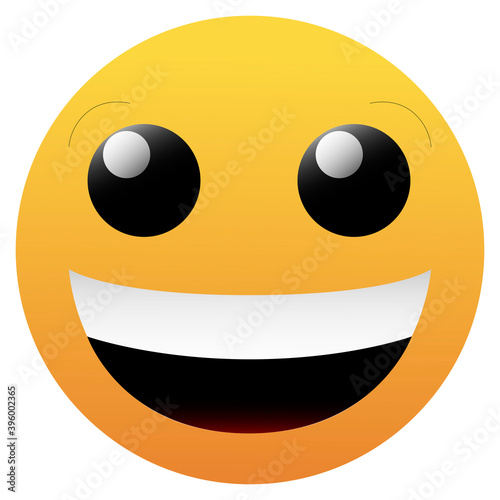 Smiling emoticon with happy eyes and laughing mouth isolated on white background