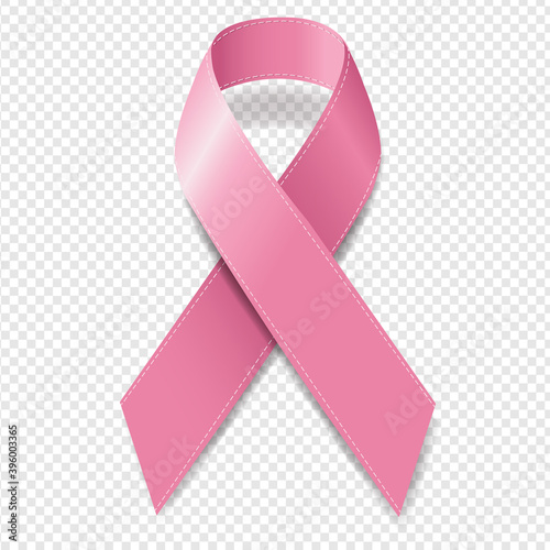 Realistic Pink Ribbon Symbol Of Breast Cancer Awareness Transparent Background With Gradient Mesh, Vector Illustration photo