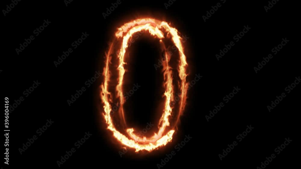 Fire number zero on alpha channel background.