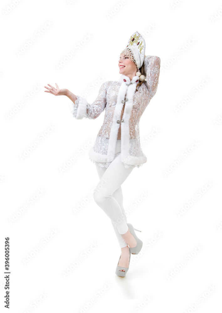 Beautiful, happy woman with long hair, dressed as Santa Claus smiling. Christmas - New Year carnival. Beautiful, happy woman with long hair, dressed as Santa Claus smiling. Christmas - New Year carnival.