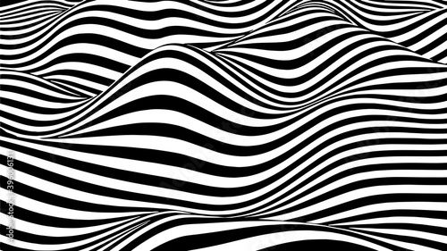 Abstract optical illusion background. Black and white lines on a wave background. Graphic design. Vector illustration