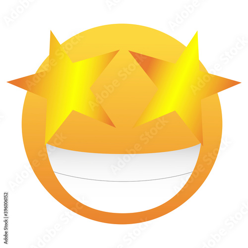 High quality emoticon isolated on white background. Star eyes emoji vector illustration. Yellow face with a broad, open smile, showing upper teeth. Popular chat elements. Trending emoticon.