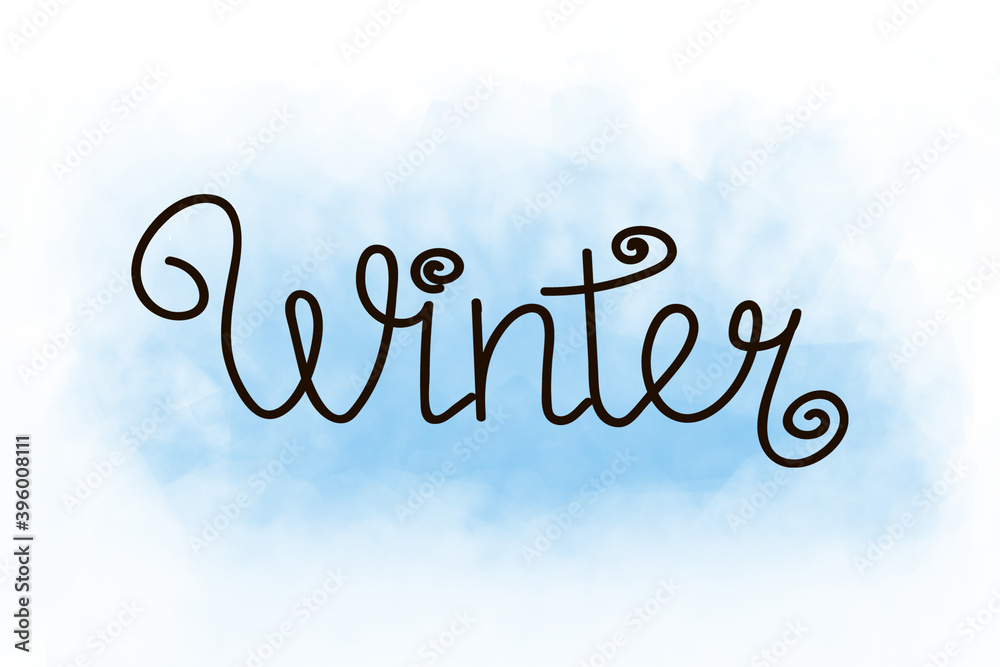 Handwritten word winter on the blue abstract background.Lettering photography. Handwritten word winter on the blue abstract background.Lettering photography.