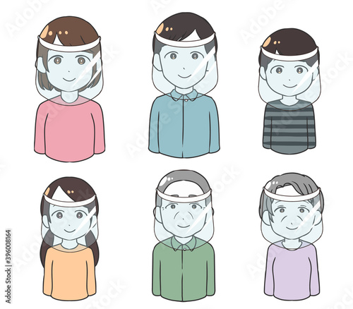 家族　上半身　フェイスシールド
