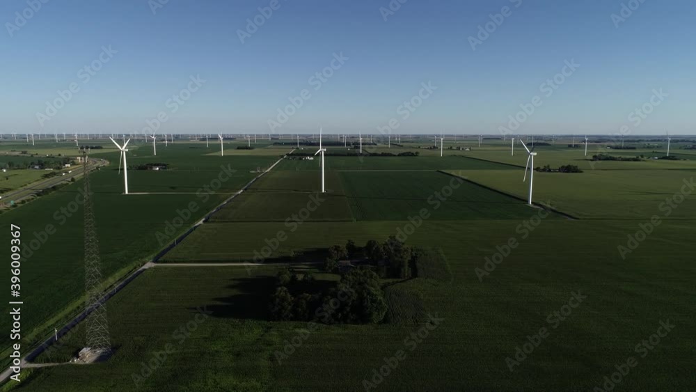 Farm and Wind Turbine Generators Rural Illinois Drone Aerial View Farm and Wind Turbine Generators Rural Illinois Drone Aerial View