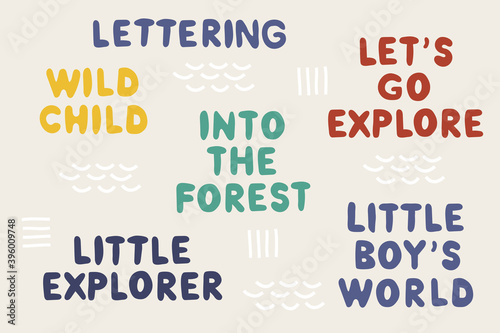 Little boy hand-drawn cute colorful lettering